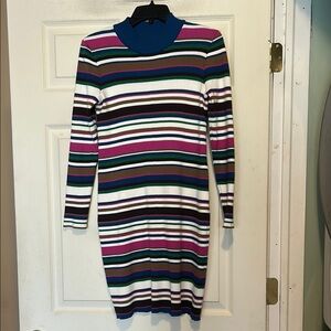 Maia Long Sleeve Multicolor Striped Mock Neck Sweater Dress Size Medium